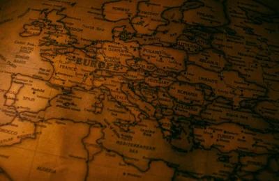 Detailed vintage-style map of Europe showcasing classic travel routes and countries.