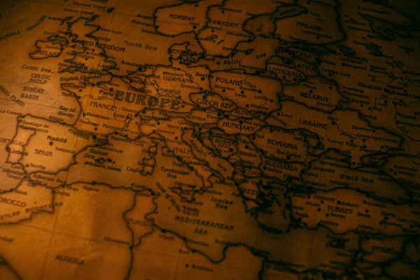 Detailed vintage-style map of Europe showcasing classic travel routes and countries.