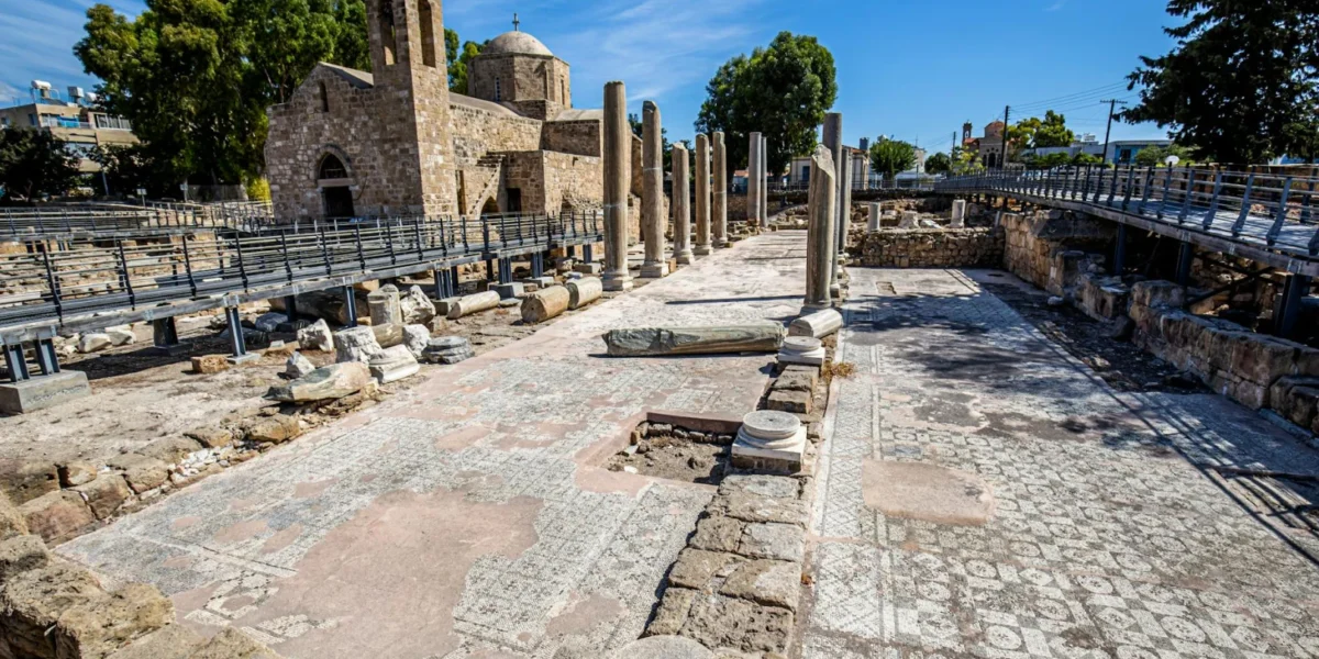 Explore the Agia Kyriaki Chrysopolitissa Church with ancient ruins in Paphos, Cyprus.